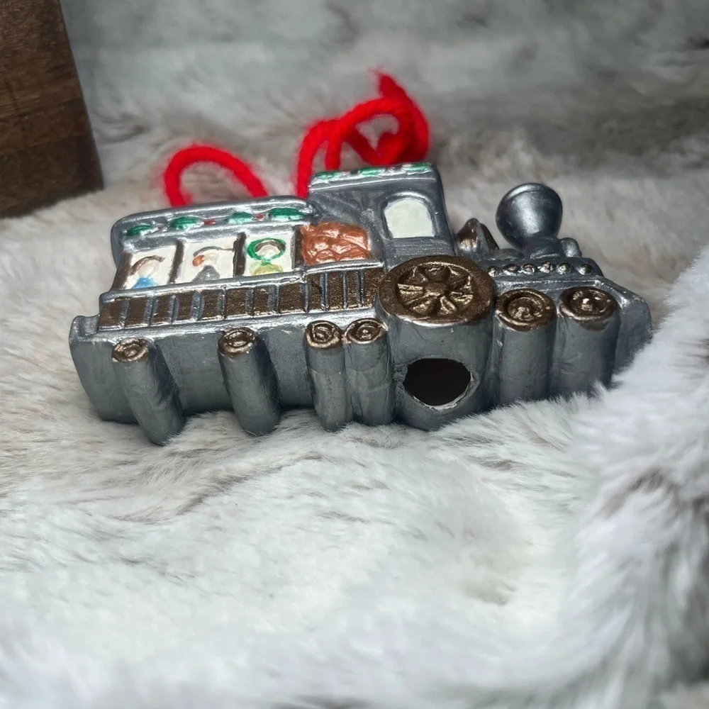 Vintage Christmas Train Ornament | Silver Engine with Passengers | Holiday Décor